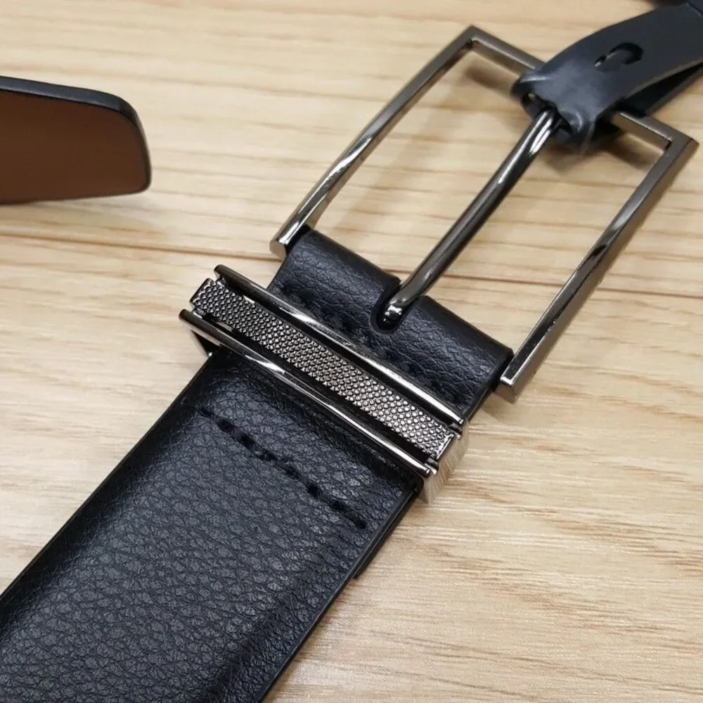 BLOOMINGDALES Belt Mens Size 42 Black Pebbled Grain Leather Silver Buckle